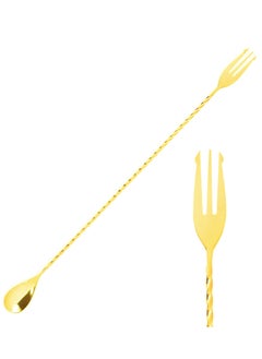 BarPros Professional Gold Plated Mixing Spoon with Fork End, 40cm - Ideal for Cocktails & Beverages