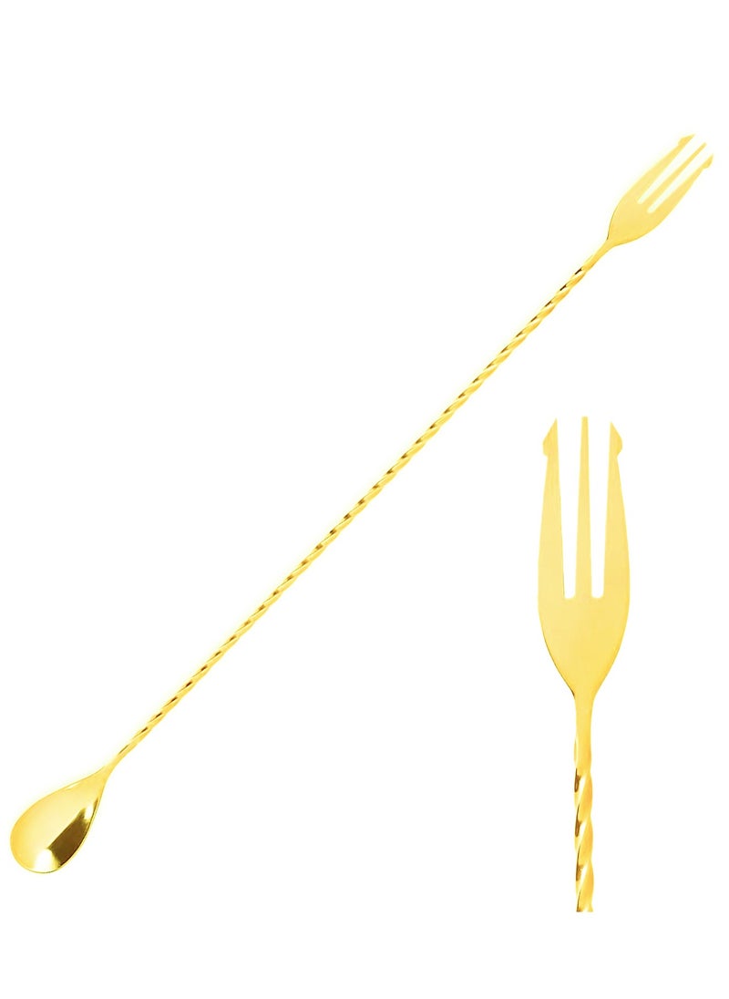 BarPros - BarPros Professional Gold Plated Mixing Spoon with Fork End, 40cm - Ideal for Cocktails & Beverages - Image 1