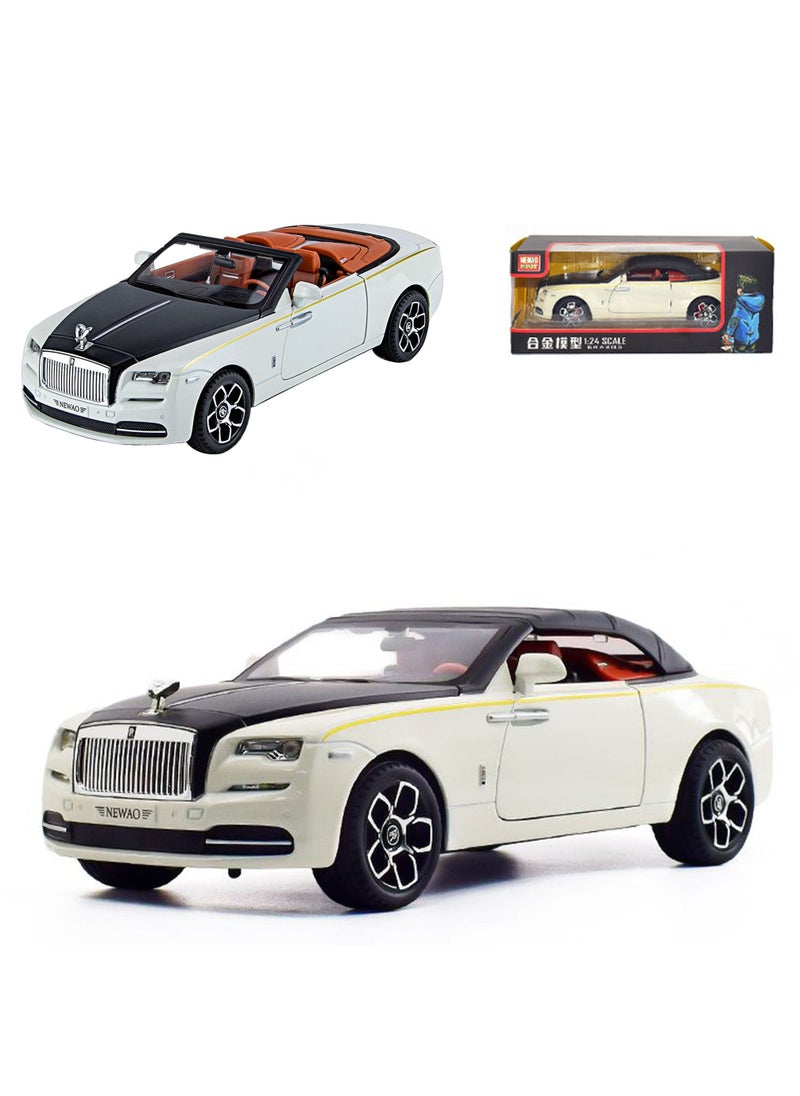 Swift 1:24 Rolls Royce Convertible Super Sports Diecast Car Model Phantom Toy Car Alloy Collectible Phantom Pull Back Model Car Vehicles with Removeable Roof, Sound Light for Kids Birthday Gift White  - Image 1