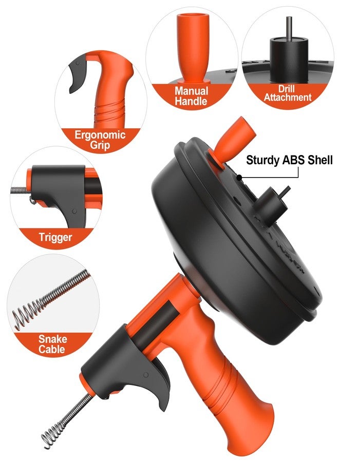 KINGLEV Drain Snake, Drain Auger With Drill Adapter, 35ft Flexible Cable Sink Plumbing Auger Bathroom Hair Clog Removal Tool, Manual Or Powered for Shower & Bathtub Clogs - Image 2