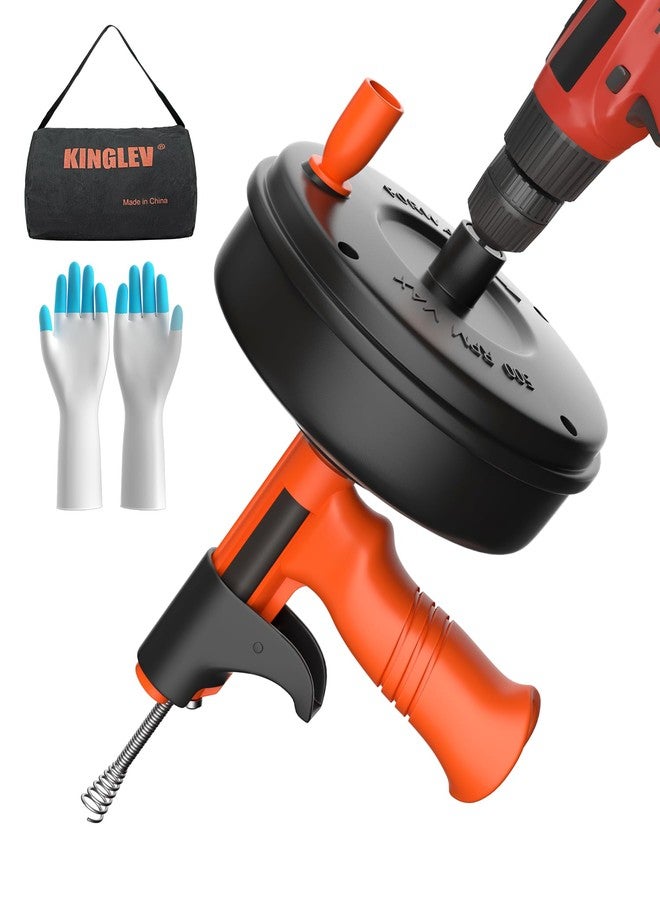 KINGLEV Drain Snake, Drain Auger With Drill Adapter, 35ft Flexible Cable Sink Plumbing Auger Bathroom Hair Clog Removal Tool, Manual Or Powered for Shower & Bathtub Clogs - Image 1