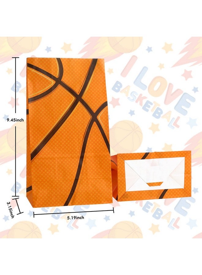 مارسبارك 40 قطعة من أكياس هدايا حفلات كرة السلة وأكياس الحلوى الورقية وأكياس الغداء الورقية على شكل كرة السلة للأطفال والمراهقين والبالغين وزينة حفلات أعياد الميلاد على شكل كرة السلة - Image 2