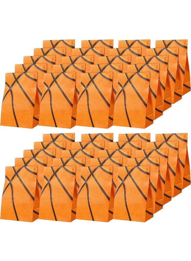 مارسبارك 40 قطعة من أكياس هدايا حفلات كرة السلة وأكياس الحلوى الورقية وأكياس الغداء الورقية على شكل كرة السلة للأطفال والمراهقين والبالغين وزينة حفلات أعياد الميلاد على شكل كرة السلة - Image 1