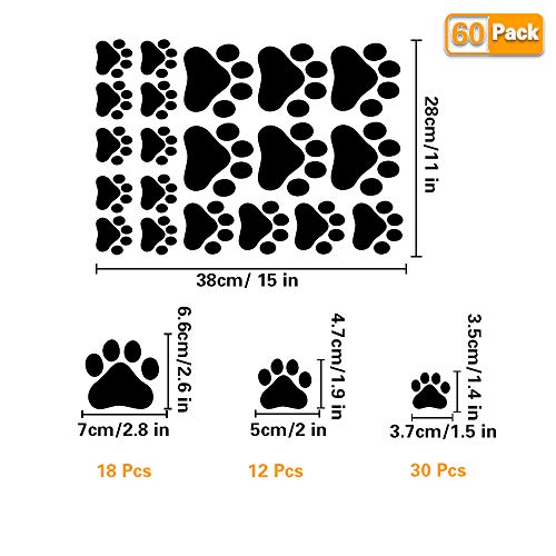 thovorrnl 60 Pcs Dog Footprints Wall Decal Vinyl Stickers, Removable Lovely Animal Paw Print Art DIY Sticker Mural for Bedroom Playroom Living Room Office Home Window Door Decoration - Image 3