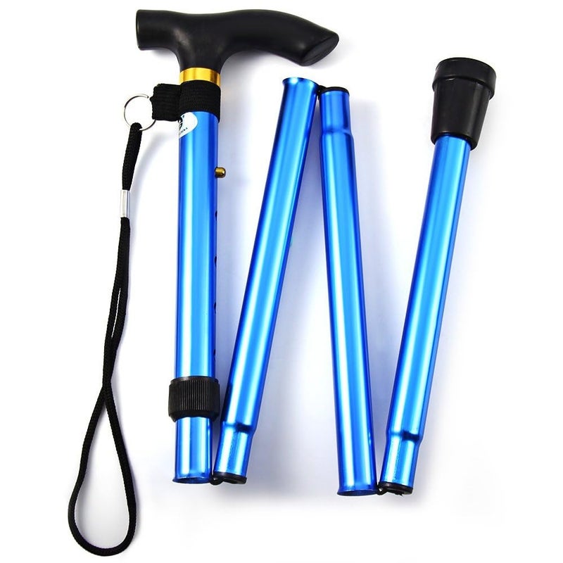 Comfkey Folding Lightweight Walking Stick - Adjustable Aluminum Metal Collapsible Travel Cane with Non-Slip Rubber Base (Blue) - Image 1