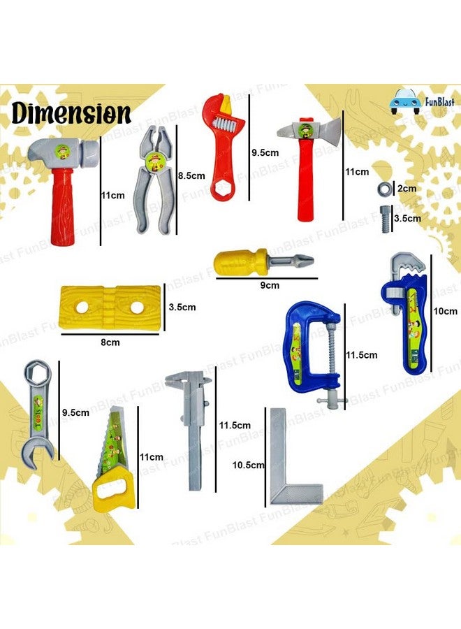 FunBlast FunBlast Tool Kit Toys for Kids - Pretend Play Toy, Engineer Workshop Tool Kit for Kids, Role Play Toys for 3+ Years Old Kids Boys Girls, DIY Play Set for Kids Tool Box Set (14 Pcs; Multi Color)  - Image 2