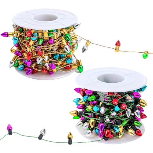 Gloreyan Mini Dollhouse Christmas Lights Fake String Lights Xmas Decoration for Christmas Dollhouse Craft Fairy Garden Accessories Party Supply 2 Pack - Image 1