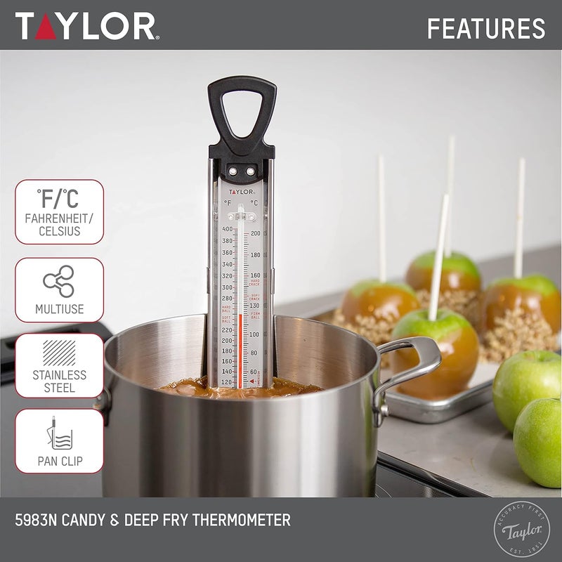 Taylor Stainless Steel Candy and Deep Fry Thermometer, 12-Inch Analog Paddle with Pan Clip, Ideal for Frying, Sugar, Brewing, Syrup, and More - Image 1