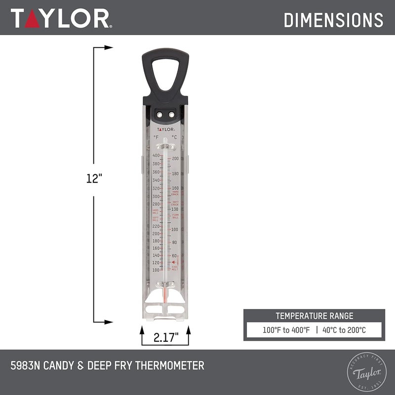 Taylor Stainless Steel Candy and Deep Fry Thermometer, 12-Inch Analog Paddle with Pan Clip, Ideal for Frying, Sugar, Brewing, Syrup, and More - Image 2