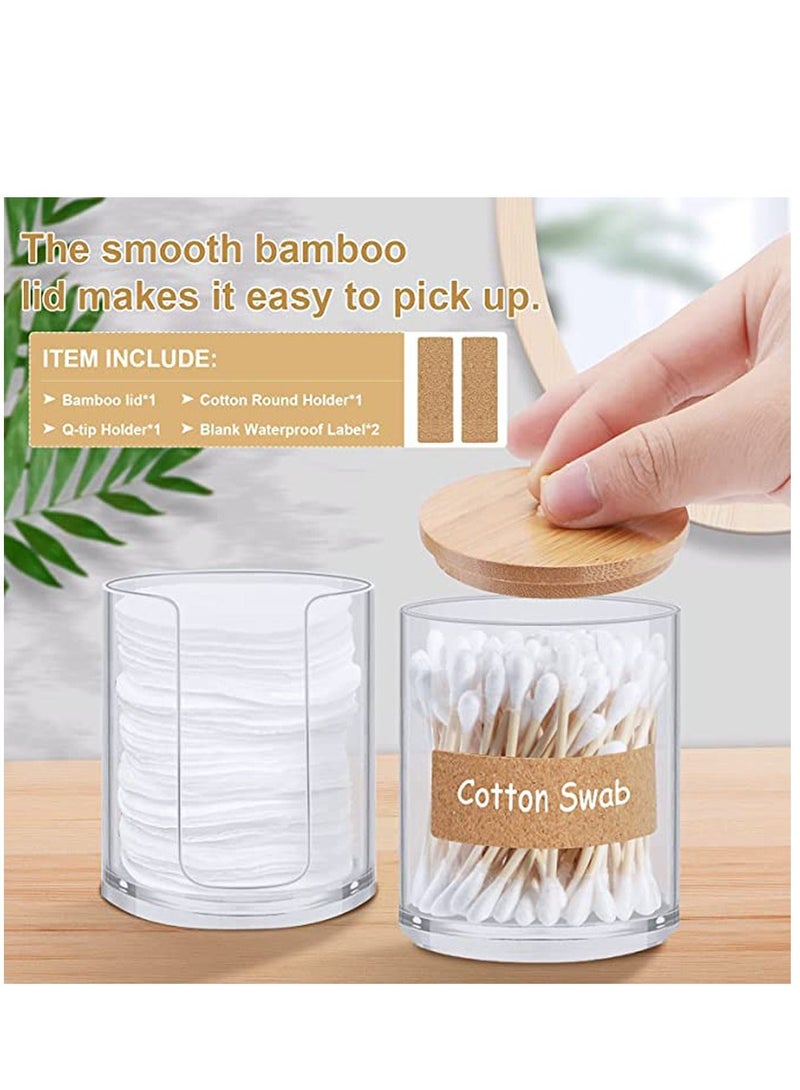 Acrylic Cotton Round Pad Holder and Qtip Dispenser Set with Bamboo Lid Stackable Clear Plastic Bathroom Vanity Organizer for Makeup Swab Ball - Image 5