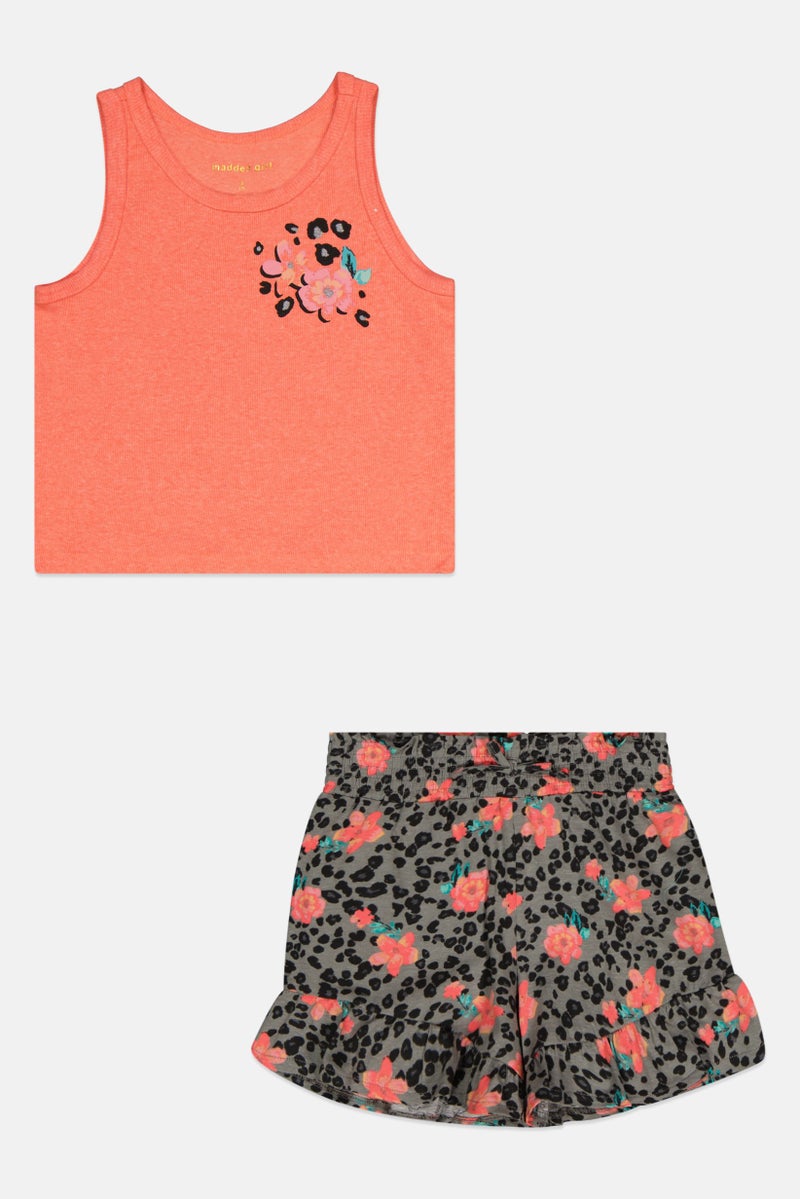 Madden Girl Kids Girl 2 Floral Tee And Short Set, Multicolor  - Image 1