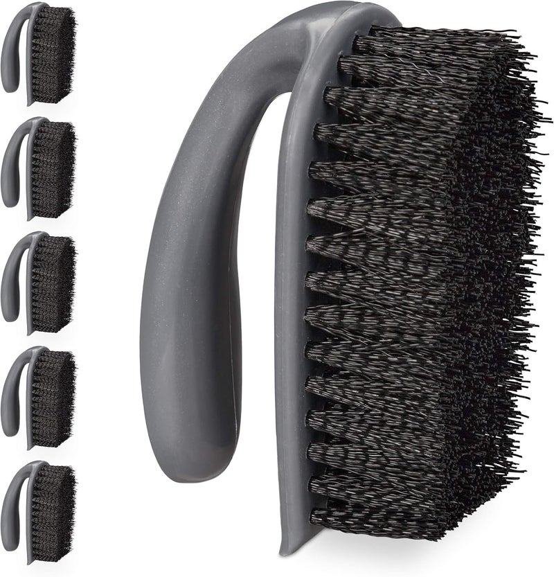 Relaxdays Scrubbing Brush Set of 6 Hard Bristles with Handle Cleaning Brush Bathroom Kitchen Carpet Shoe Brush Plastic Grey - Image 1