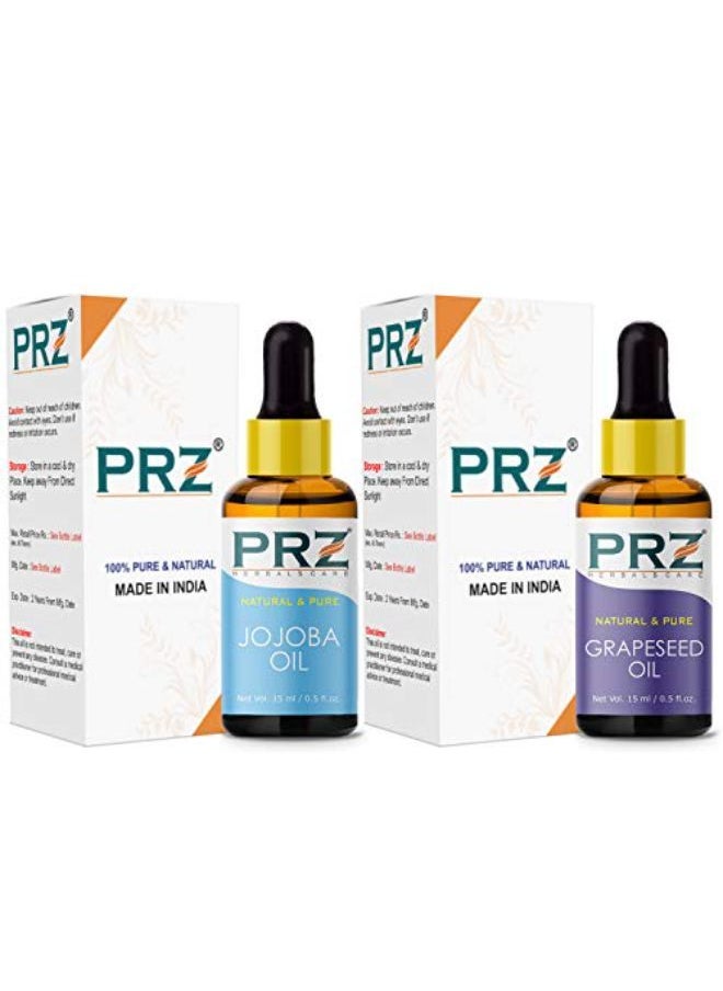PRZ Combo Of Jojoba Oil And Grapeseed Essential Oil - Pure Natural & Therapeutic Grade Oil For Aromatherapy Body Massage, Skin Care & Hair Care, 15 Ml  - Image 3