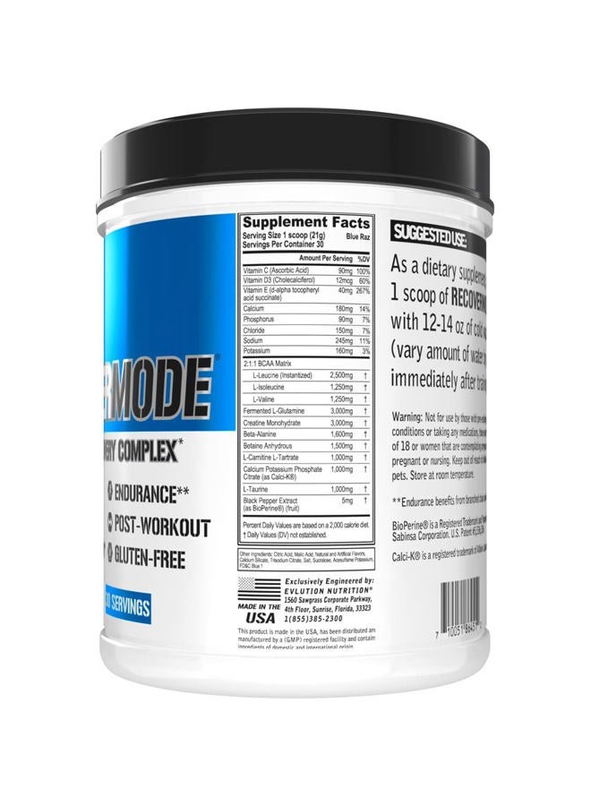 Evlution Nutrition Recover Mode Post Workout Recovery Powder (30 Servings, Blue Raz) - Image 2
