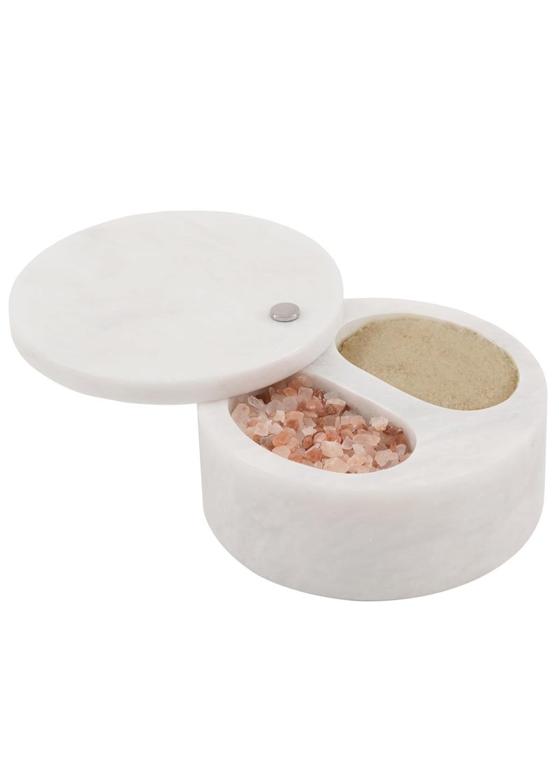 RADICALn Radicaln Marble Salt Cellar With Lid White 5" Inch Handmade Salt And Pepper Bowl - Spice Container For Kitchen Table - Sugar Bowl Seasoning Jars With Lid Dual Compartments - Salt Holder  - Image 1