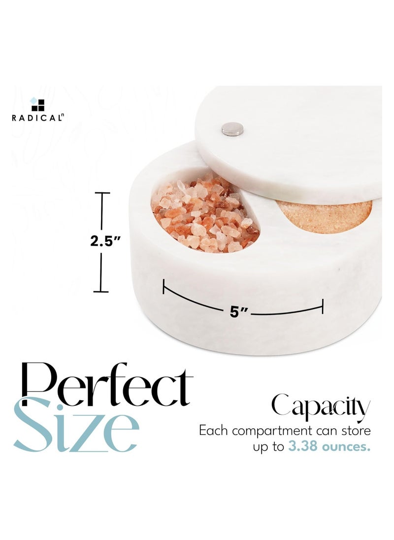 RADICALn Radicaln Marble Salt Cellar With Lid White 5" Inch Handmade Salt And Pepper Bowl - Spice Container For Kitchen Table - Sugar Bowl Seasoning Jars With Lid Dual Compartments - Salt Holder  - Image 3
