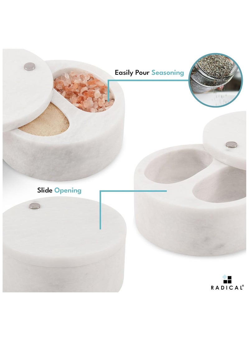 RADICALn Radicaln Marble Salt Cellar With Lid White 5" Inch Handmade Salt And Pepper Bowl - Spice Container For Kitchen Table - Sugar Bowl Seasoning Jars With Lid Dual Compartments - Salt Holder  - Image 5
