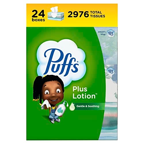 Puffs مناديل الوجه بوفز بلس مع لوشن، 24 علبة عائلية، 124 منديل في العلبة - Image 1