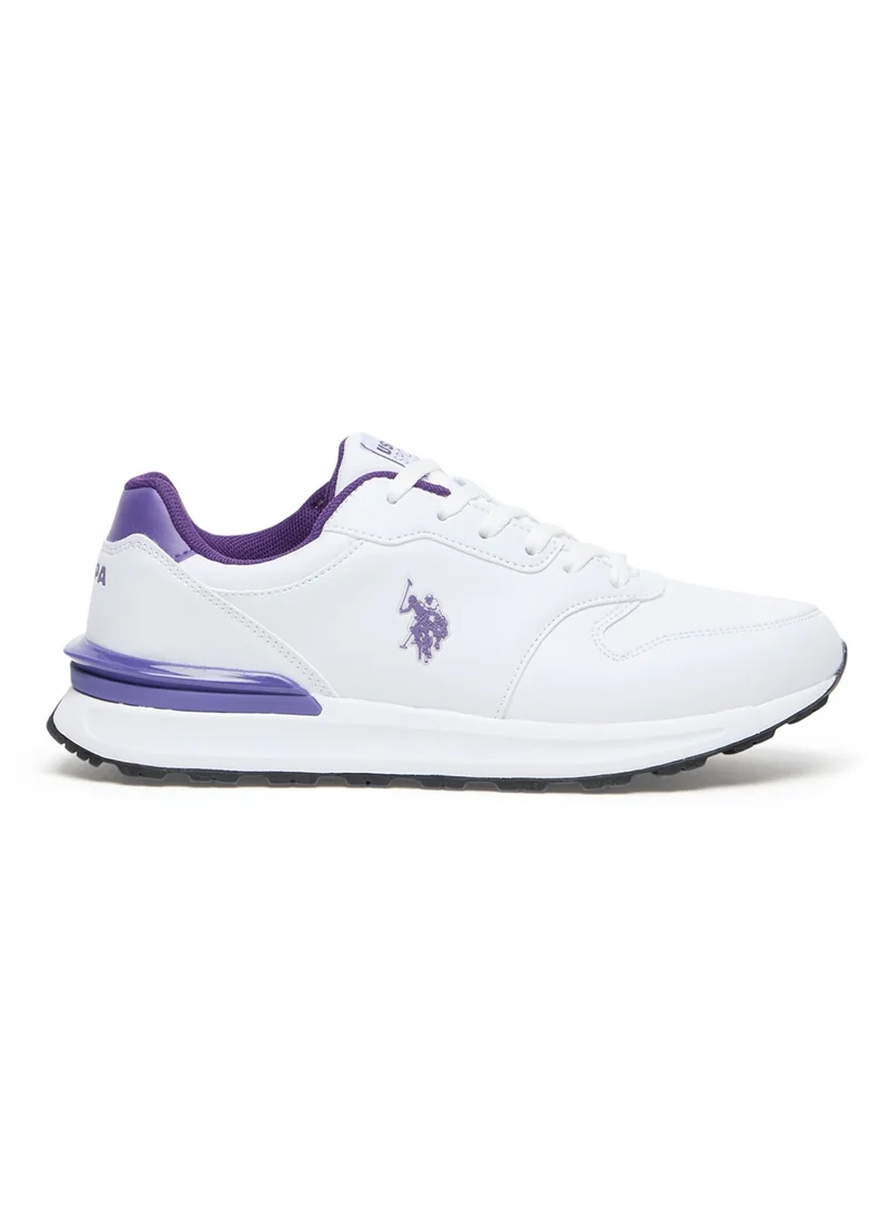 U.S. Polo Assn. Women's Casual Sneakers - White with Purple Accents, Fashionable Low-Top Design