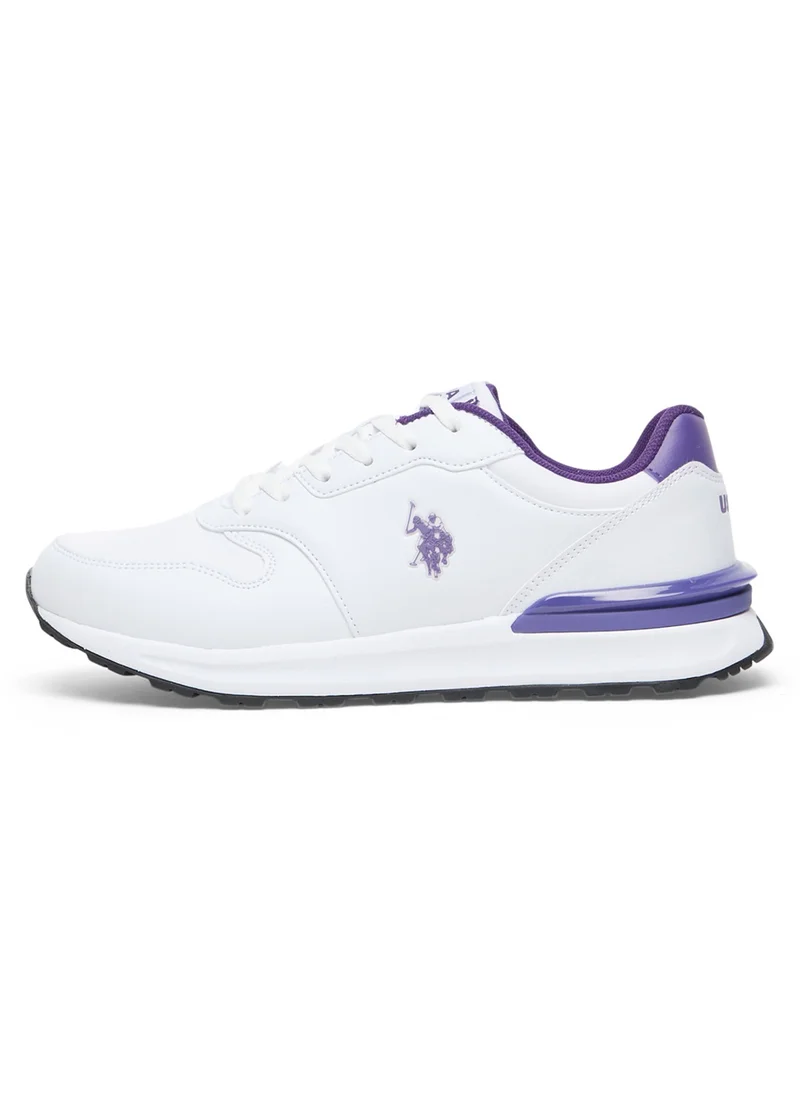 يو اس بولو اسن Women's Casual Sneakers - White with Purple Accents, Fashionable Low-Top Design