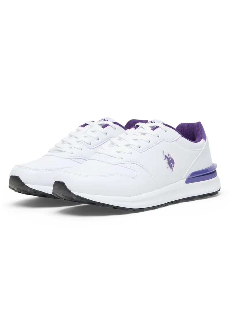 U.S. Polo Assn. Women's Casual Sneakers - White with Purple Accents, Fashionable Low-Top Design