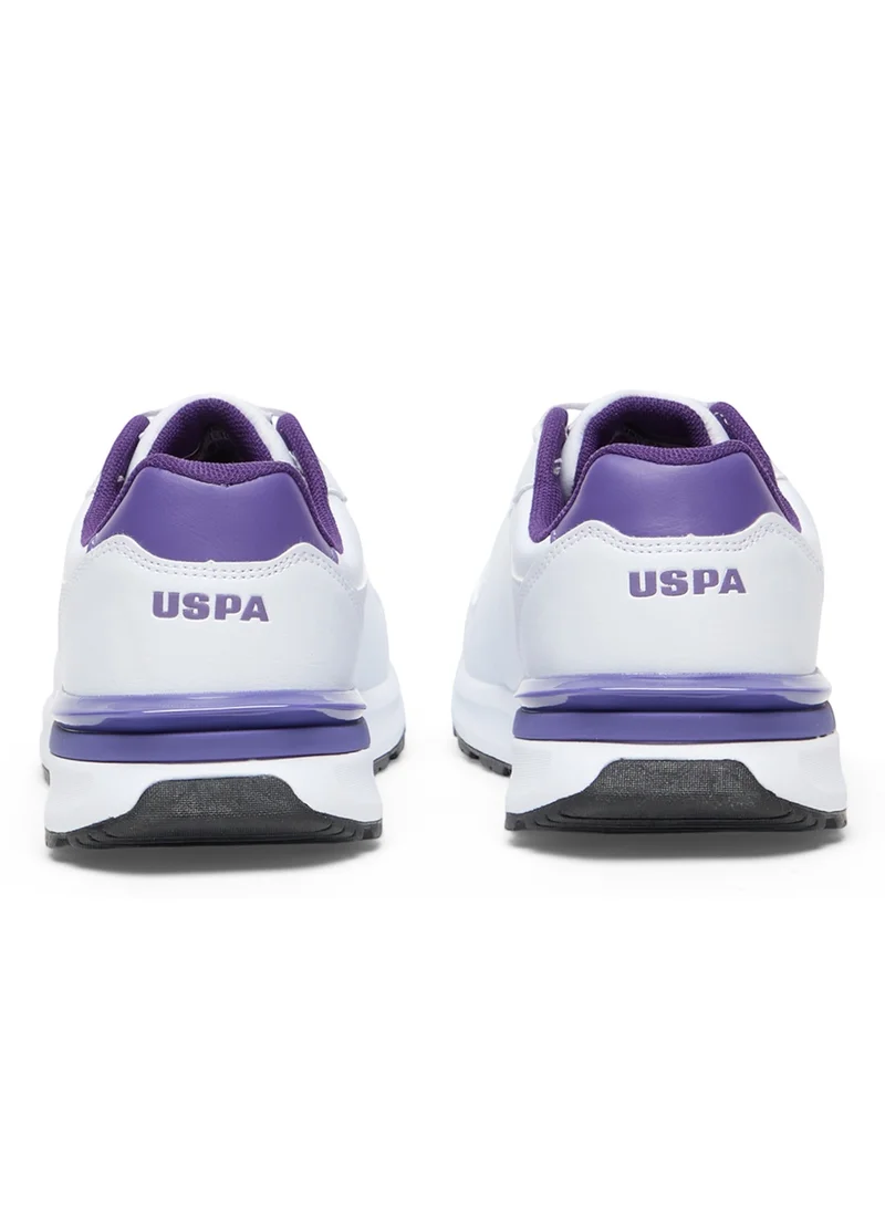 U.S. Polo Assn. Women's Casual Sneakers - White with Purple Accents, Fashionable Low-Top Design