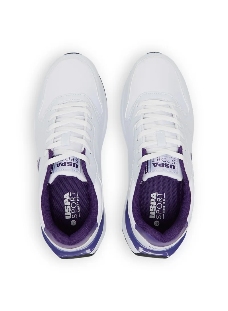 U.S. Polo Assn. Women's Casual Sneakers - White with Purple Accents, Fashionable Low-Top Design