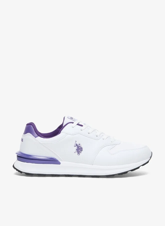 Women's Casual Sneakers - White with Purple Accents Shoes, Fashionable Low-Top Design