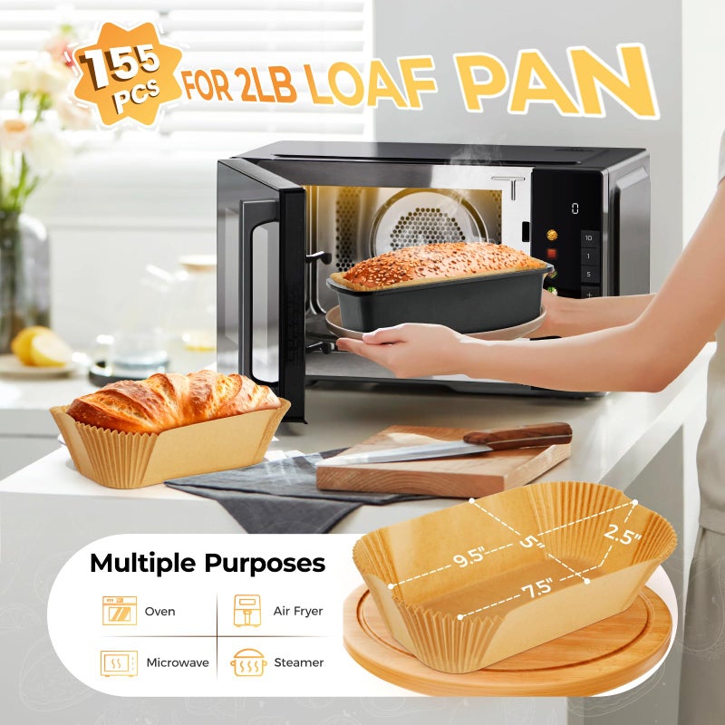vailnd Loaf Pan Liners, 155Pcs Disposable Bread Pan Liners, Non-Stick Loaf Pan Parchment Liners for Easy Cleanup, 9x5 Inch Parchment Paper for Sourdough Baking, Toasts, Cakes, Banana Breads - Image 2
