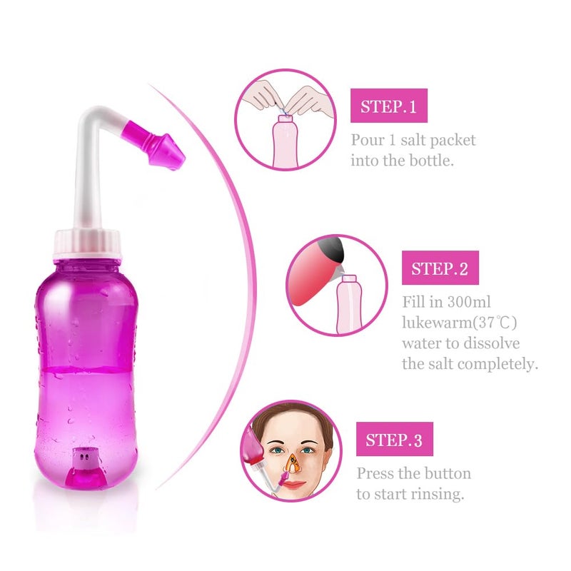 waterpulse وعاء نتّي من ووتر بالس لشطف الجيوب الأنفية، زجاجة غسل الأنف، زجاجة شطف الجيوب الأنفية، جهاز ري الضغط مع ملصق ترمومتر للبالغين والأطفال خالي من BPA (وردي) - Image 5