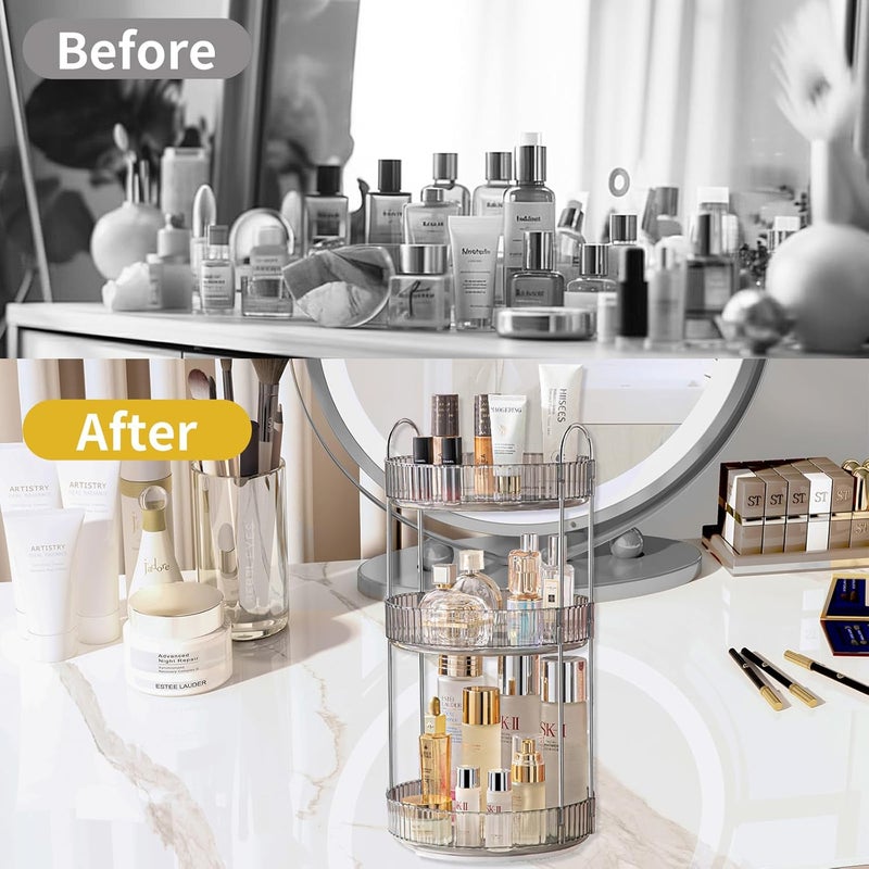 Asayuee 360 Rotating Makeup Organizer,3 Tier Large Capacity Make Up Organizers and Storage,Makeup Organizer for Bathroom,Cosmetic Perfume Stand Organizer(Grey-3 Tier) - Image 4