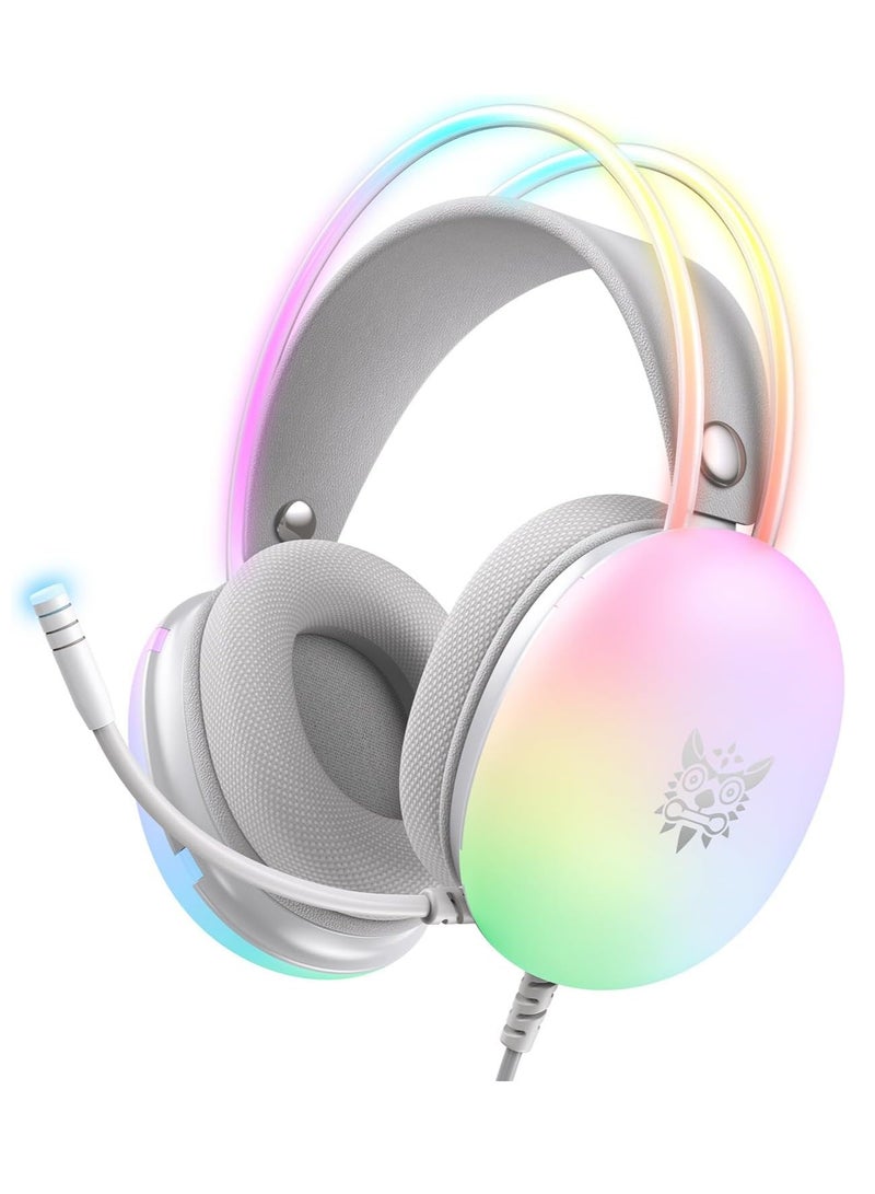 أونيكوما سماعة رأس X25 احترافية للألعاب USB+3.5 RGB Light ثلاثية الأبعاد وإلغاء الضوضاء ستيريو وتوافق متعدد المنصات مع ميكروفون لأجهزة PS4/PS5/XOne/XSeries/NSwitch/PC - Image 1