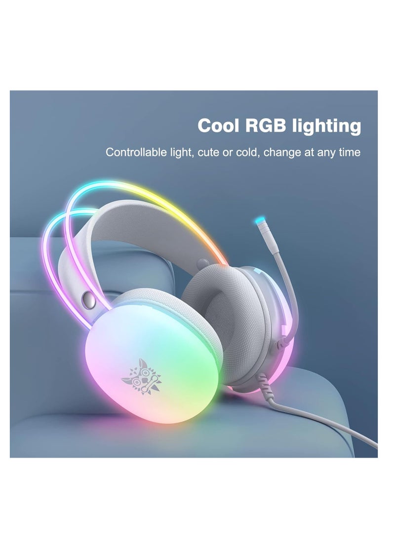 أونيكوما سماعة رأس X25 احترافية للألعاب USB+3.5 RGB Light ثلاثية الأبعاد وإلغاء الضوضاء ستيريو وتوافق متعدد المنصات مع ميكروفون لأجهزة PS4/PS5/XOne/XSeries/NSwitch/PC - Image 5