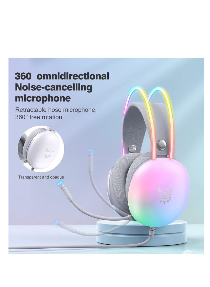 أونيكوما سماعة رأس X25 احترافية للألعاب USB+3.5 RGB Light ثلاثية الأبعاد وإلغاء الضوضاء ستيريو وتوافق متعدد المنصات مع ميكروفون لأجهزة PS4/PS5/XOne/XSeries/NSwitch/PC - Image 4