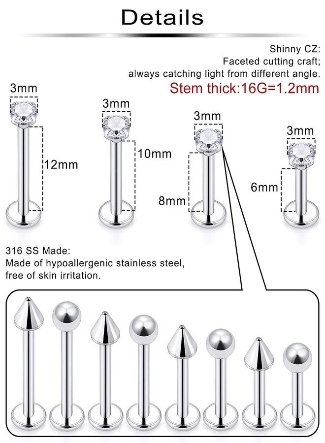Ftovosyo Labret Jewelry 24PCS Monroe Lip Medusa Barbell Ring Helix Earring Tragus Cartilage Studs Surgical Steel Piercing Jewelry for Women Men 16G - Image 2