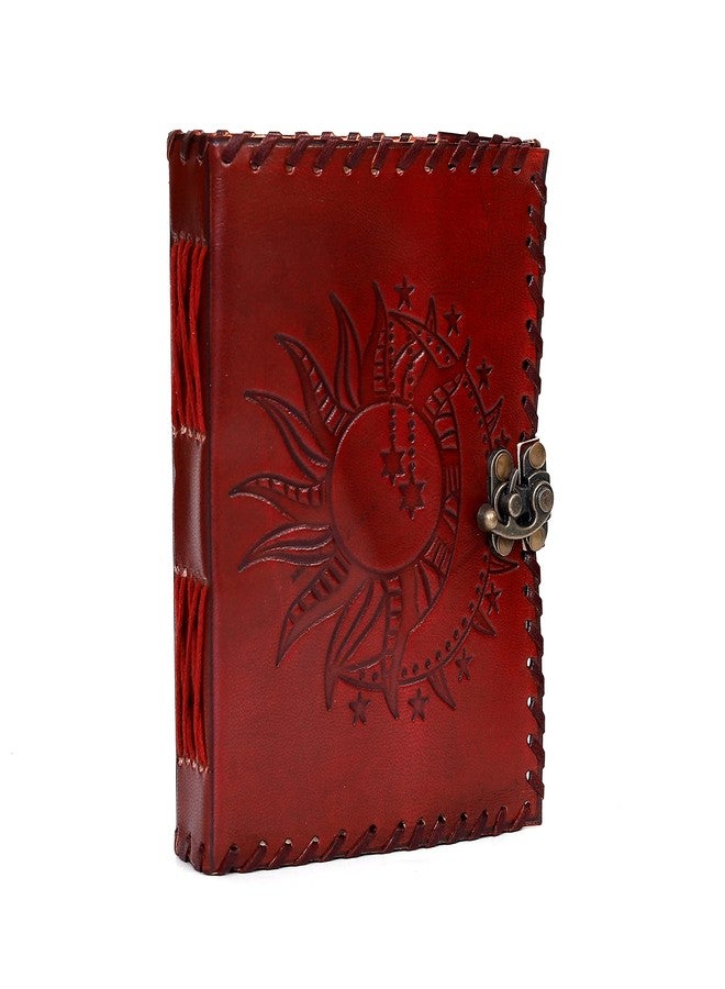 CREATIVE LEATHER ART دفتر يوميات جلدي من سي إل إيه، دفتر ملاحظات جلدي، دفتر يوميات عتيق، دفتر يوميات جلدي للرجال، دفتر يوميات جلدي للنساء، دفتر يوميات جلدي للشمس والقمر، (7 × 5 بوصة، برونزي - الشمس والقمر) - Image 1