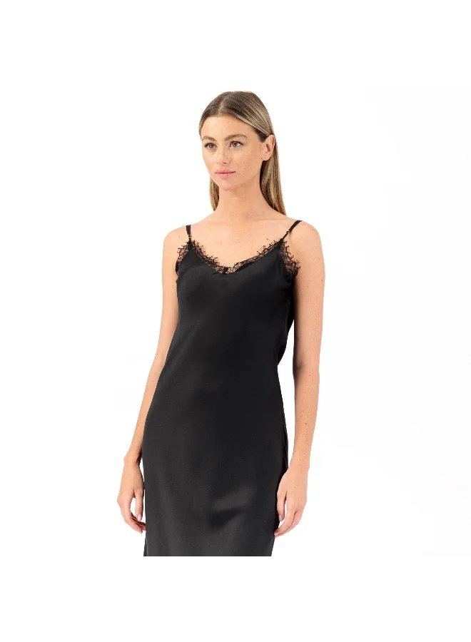 Two Bees Scarlet Black 100% Pure Silk Lace Slip- Discounted Price