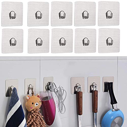 ADTALA Waterproof and Oil Proof Nail Free Adhesive Sticker ABS Plastic Wall Hooks Utility and Ceiling Hanger for Towel Bathrobe, Coat, Bathroom Kitchen, Transparent -10 Pieces - Image 1