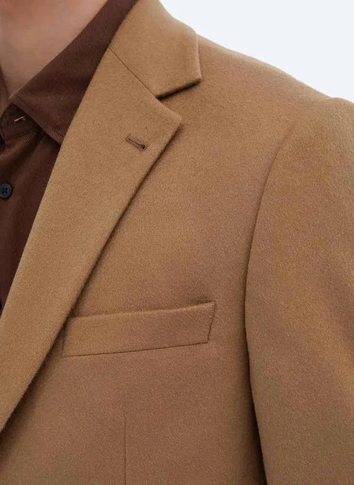 كيب جاكيت صوف سادة بلون بيج بقصة عادية