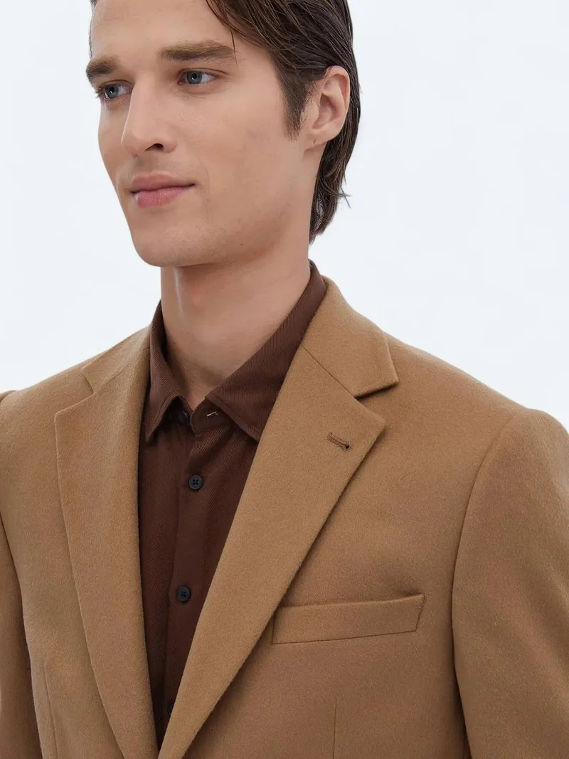 كيب جاكيت صوف سادة بلون بيج بقصة عادية