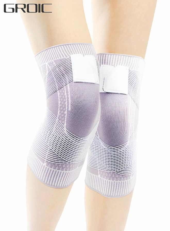 GROIC 2 حزمة من دعامات الركبة مع حزام، كم ضغط للركبة، دعم احترافي لألم الركبة، والجري، والتمرين، وصالة الألعاب الرياضية، والتهاب المفاصل، والرباط الصليبي الأمامي، وتخفيف آلام المفاصل، والتعافي من الإصابات - Image 1