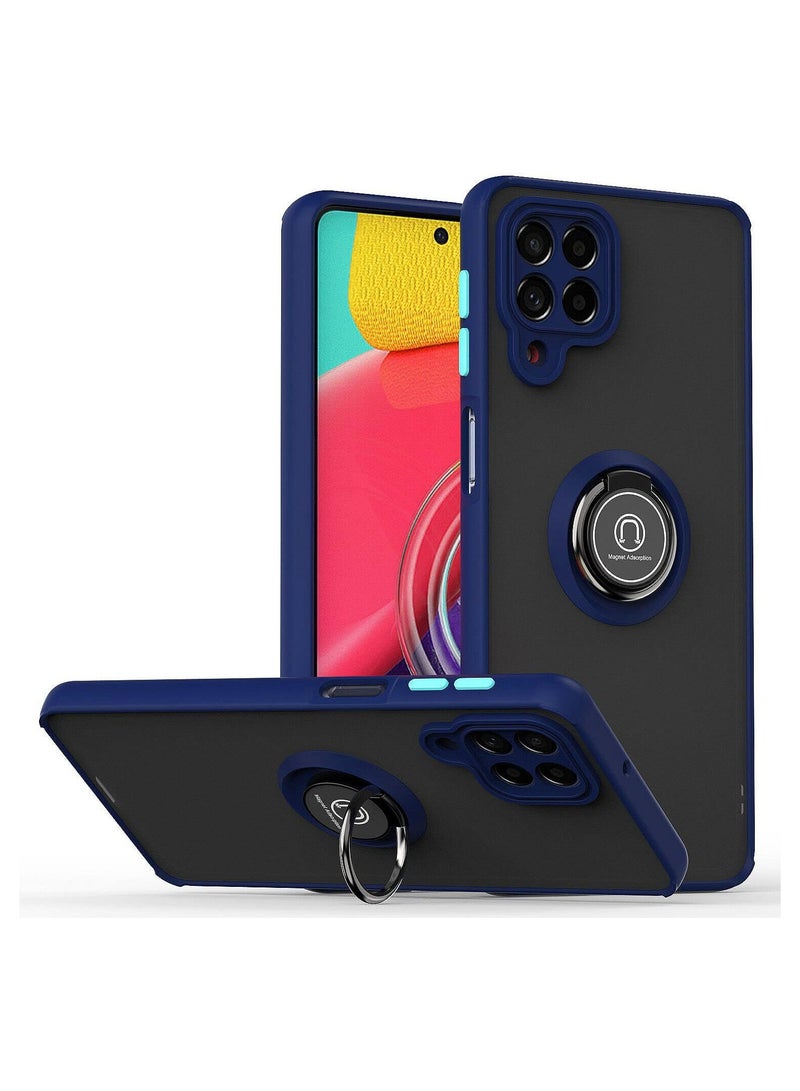 حافظة سامسونج جالاكسي M53 5G مرنة من السيليكون واقية مع حماية للكاميرا غطاء خلفي رقيق شفاف مضاد للصدمات مع قاعدة مغناطيسية دوارة 360 لحامل السيارة لجالاكسي M53 باللون الأزرق