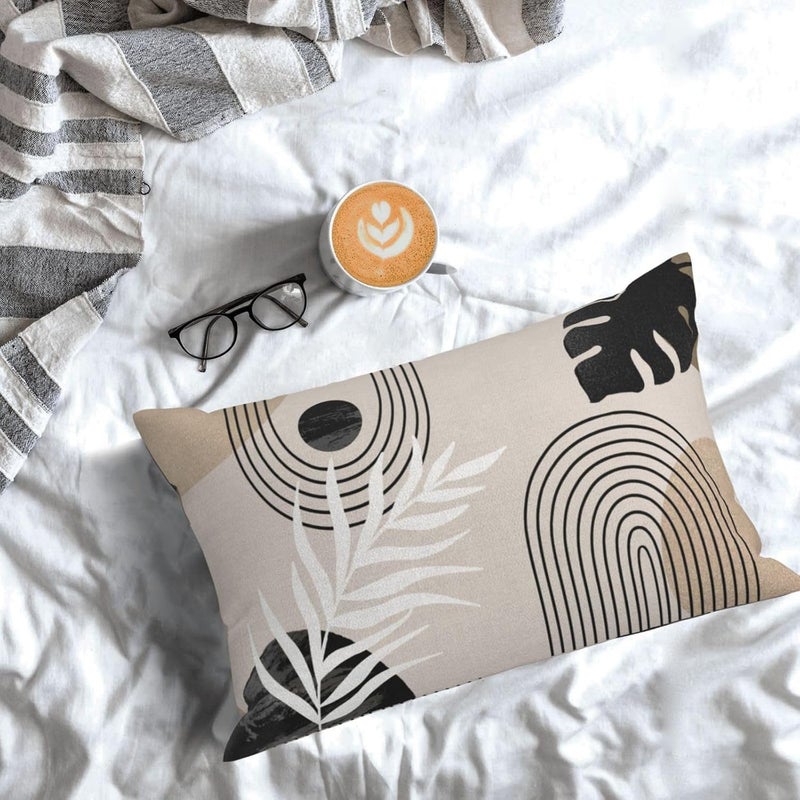 JEFERSO Boho Black Pillow Covers 12x20 Set of 2 Mid Century Beige Tropical Leaf Throw Pillow Covers Outdoor Decor Modern Abstract Decorative Pillow Cases Farmhouse Linen Cushion Case for Couch Sofa - Image 4