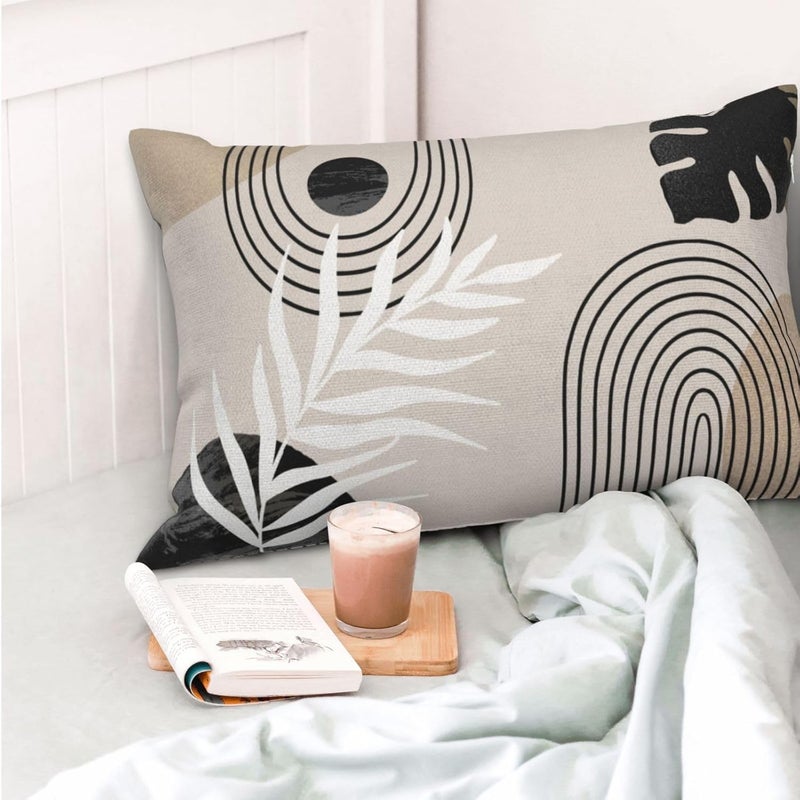 JEFERSO Boho Black Pillow Covers 12x20 Set of 2 Mid Century Beige Tropical Leaf Throw Pillow Covers Outdoor Decor Modern Abstract Decorative Pillow Cases Farmhouse Linen Cushion Case for Couch Sofa - Image 3