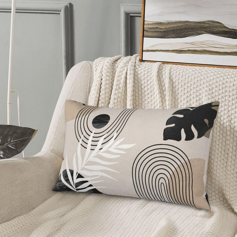 JEFERSO Boho Black Pillow Covers 12x20 Set of 2 Mid Century Beige Tropical Leaf Throw Pillow Covers Outdoor Decor Modern Abstract Decorative Pillow Cases Farmhouse Linen Cushion Case for Couch Sofa - Image 5