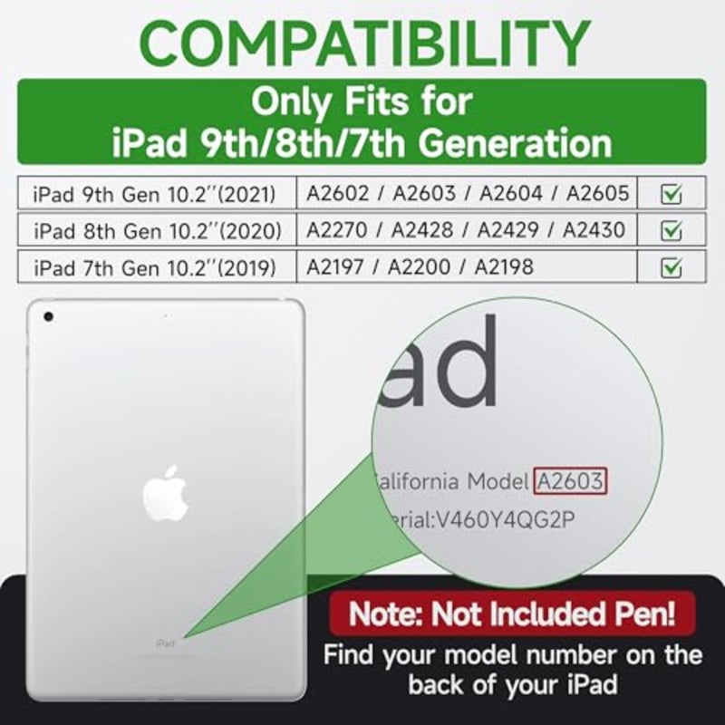 حافظة لجهاز iPad 9th/8th/7th Gen 10.2 بوصة 2021/2020/2019، خفيفة الوزن مقاومة للصدمات، أسود، حزام حامل قابل للتعديل، مقبض مضاد للانزلاق - Image 2