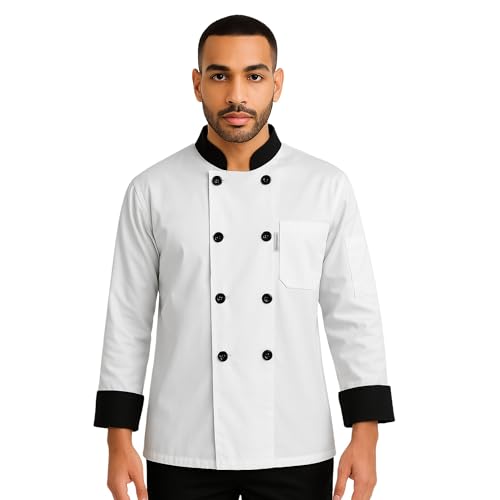 uniformer Full Sleeves Chef Coat for Men | Double-Breasted Chef Coat With Reversible Closure | Comfortable & Stylish | Easy Care & Breathable | Ideal for Chefs, Cooks, and Kitchen Staff (White_L) - Image 1