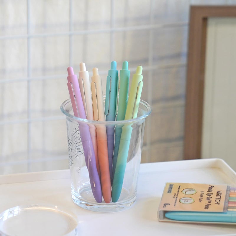 WRITECH Fine Point Gel Pens: 0.5mm Retractable Black Ink 6ct Smooth Writing No Bleed with Aesthetic Gradient Color Pen Barrel for Journaling Note Taking Sketching - Image 5