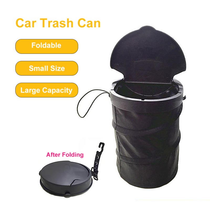 Foldable Trash Can: Black High-grade Durable Small Size Large Capacity Adjustable Height Trash Storage Bin - Space-saving Design Car Trash Can for Car Interior, Back Of Chair, Air Outlet Use - Image 2