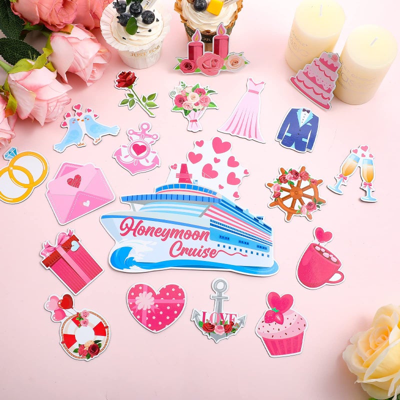 Oudain 19 Pcs Honeymoon Cruise Door Decorations Wedding Cruise Door Magnets Anniversary Sign Wedding Car Ship Magnets for Honeymoon Carnival Party Decor - Image 4